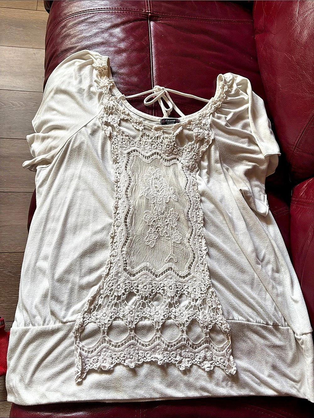 Cocomo Lace Panel overlay, Short flutter Sleeve Tunic in white